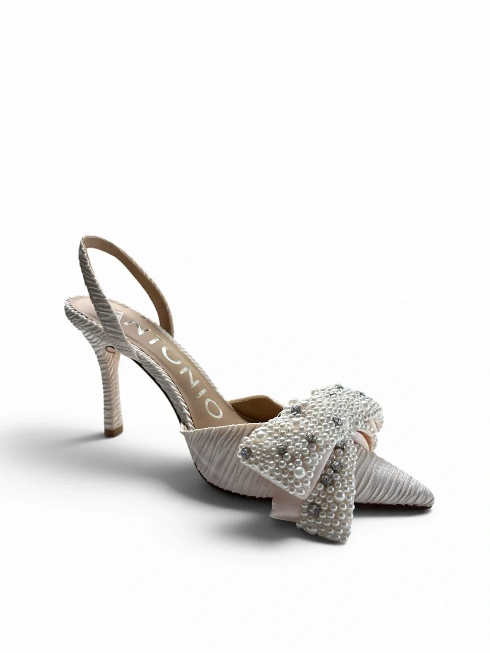 Antonio Melani Women Champagne Pearl Bow Slingback Heels Pointed Toe Size 8 NWT